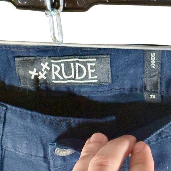 RUDE Hot Topic NWT Men's 28 Dark Navy Blue Skinny Chino Pants Light Stretch - Picture 5 of 11